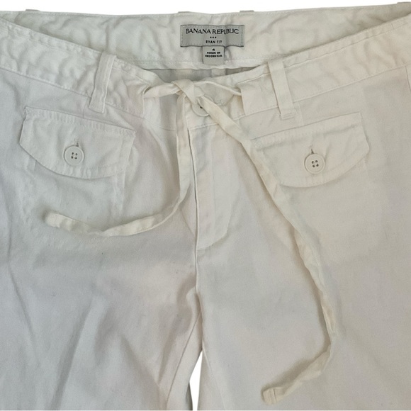 Banana Republic White Wide Leg Pants Zipper, Pockets, Pull String, Cotton/Linen - Picture 4 of 6